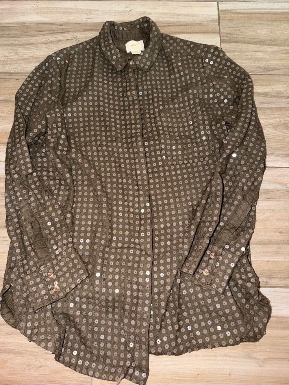 Maeve Olive Brown Dot-Print Casual Button-Down Shirt